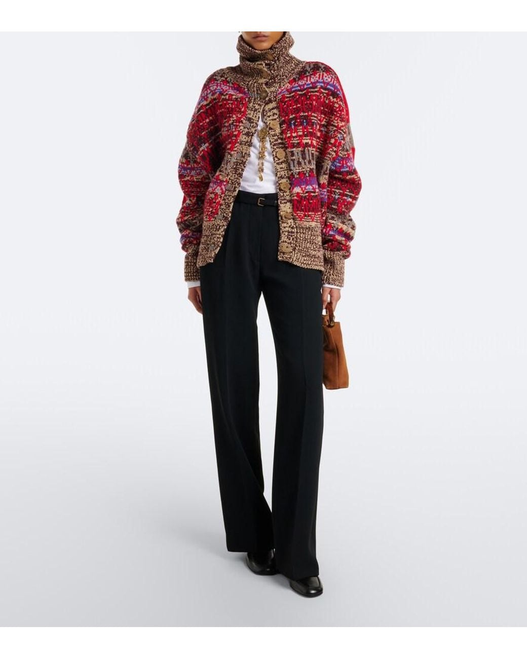 Dries Van Noten Red Oversized Wool And Cashmere Jacquard Cardigan
