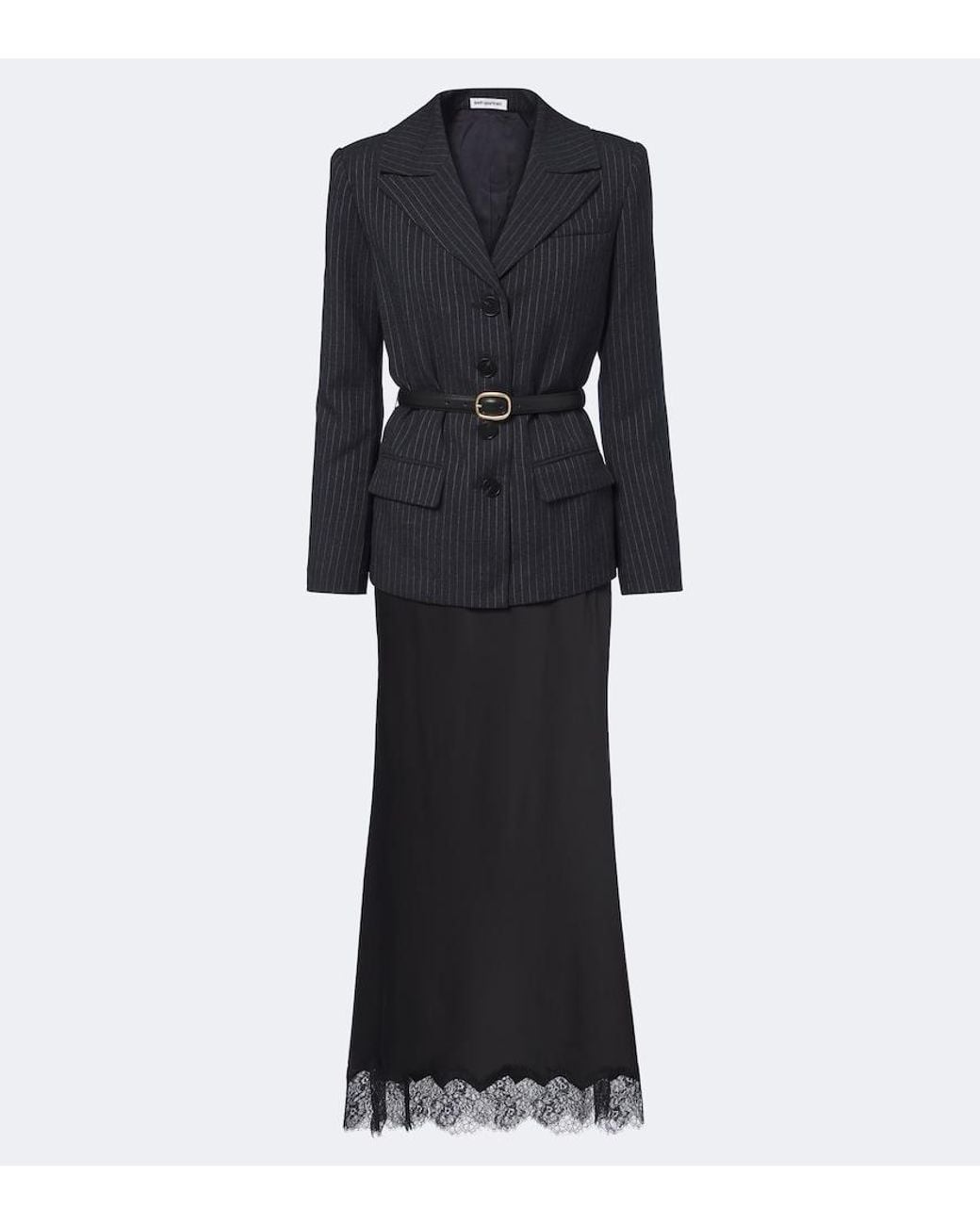 Self-Portrait Black Lace-Trimmed Belted Blazer Dress
