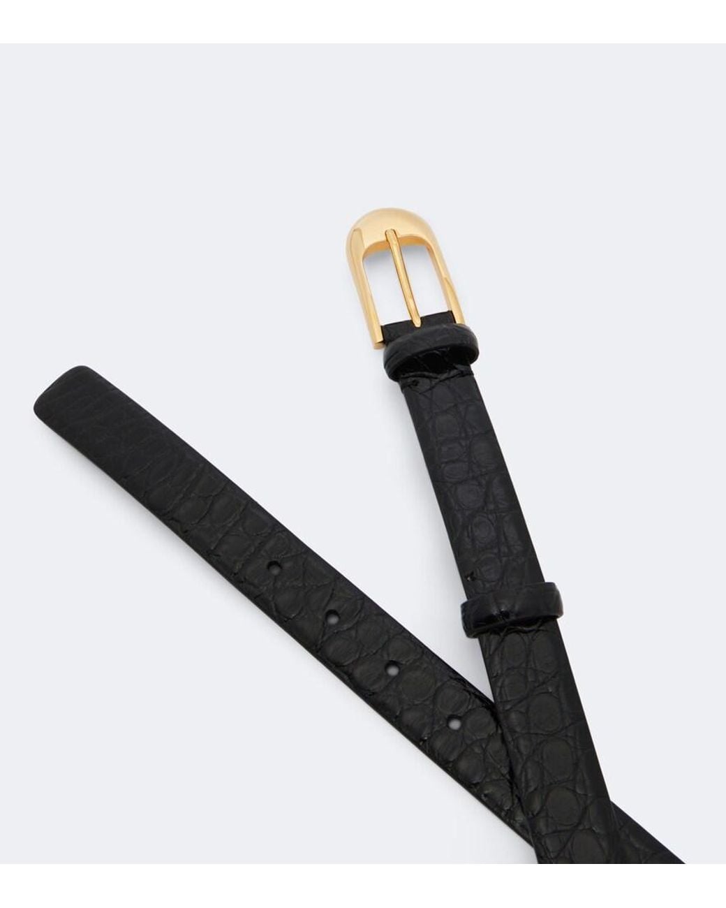 Khaite Black Dome Croc-Effect Patent Leather Belt