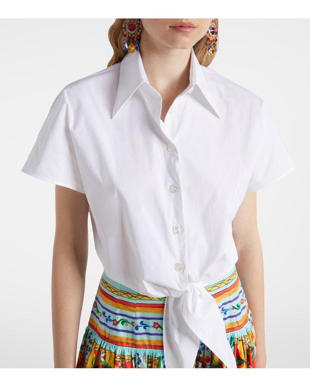 Dolce & Gabbana White Cropped Cotton-Blend Shirt