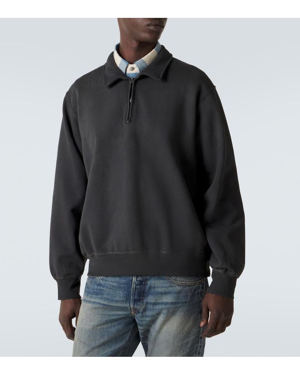 RRL Black Cotton Half-Zip Sweatshirt for men