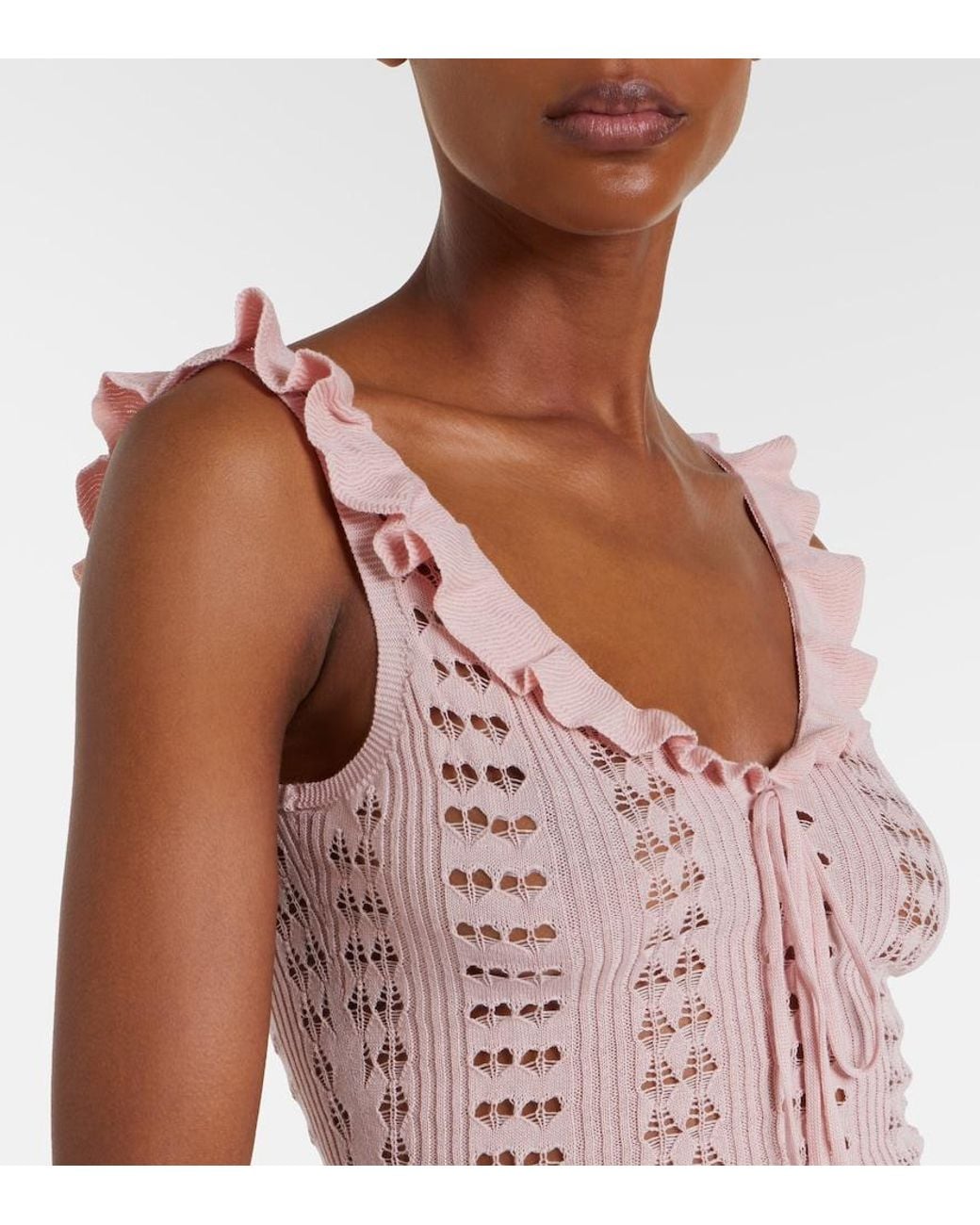 AYA MUSE Pink Ruffled Pointelle Crop Top
