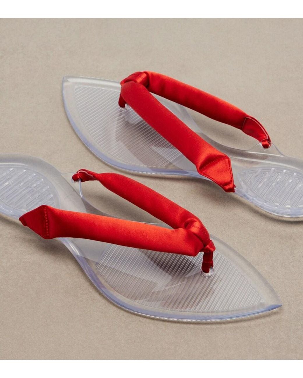 Alaïa Red Invisible Satin Thong Sandals