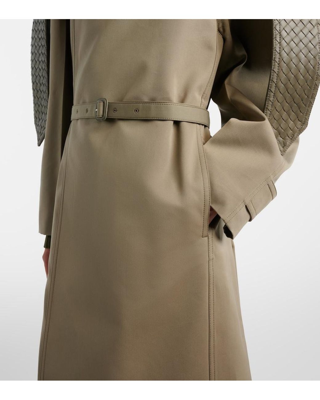 Bottega Veneta Natural Intrecciato Leather-Trimmed Trench Coat