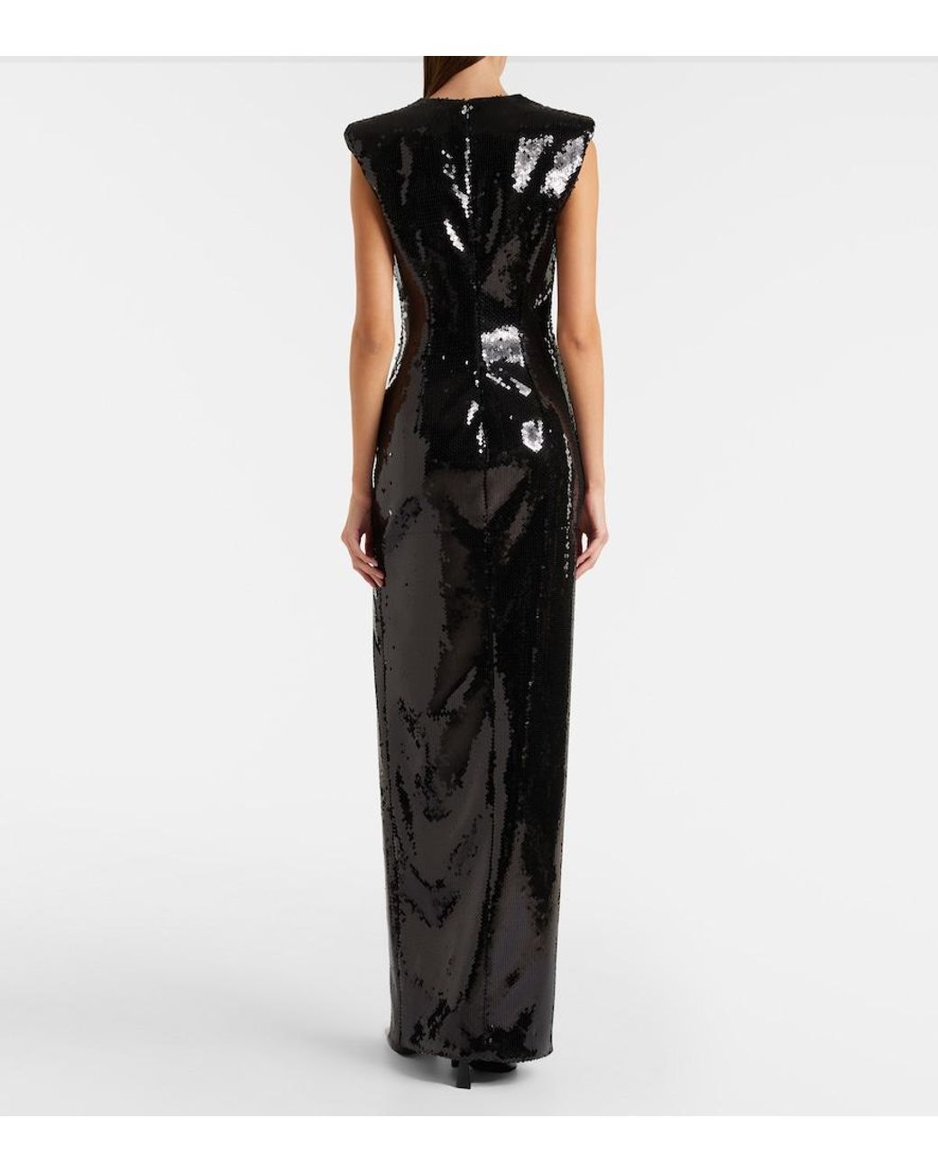 Balmain Black Chain-Detail Sequined Gown