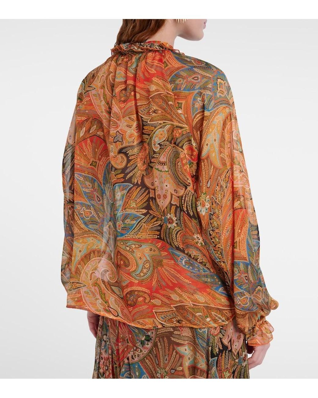 Etro Pink Printed Ruffled Silk Blouse