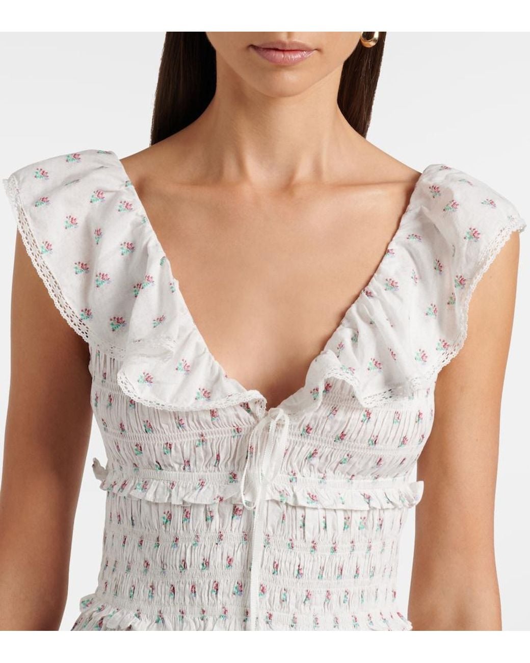 Doen White Sorina Floral Cotton Midi Dress