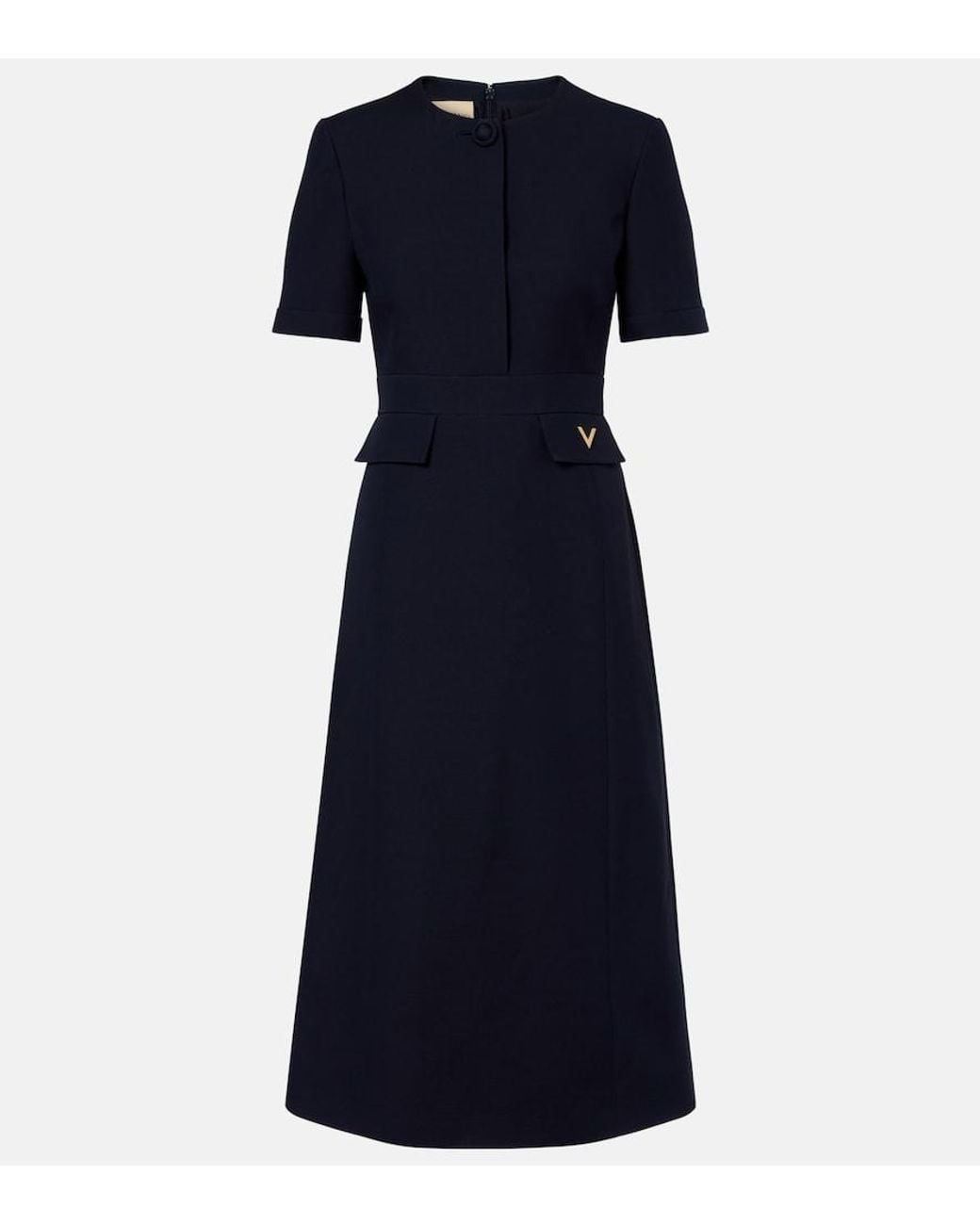 Valentino Garavani Blue Crepe Couture Vgold Midi Dress