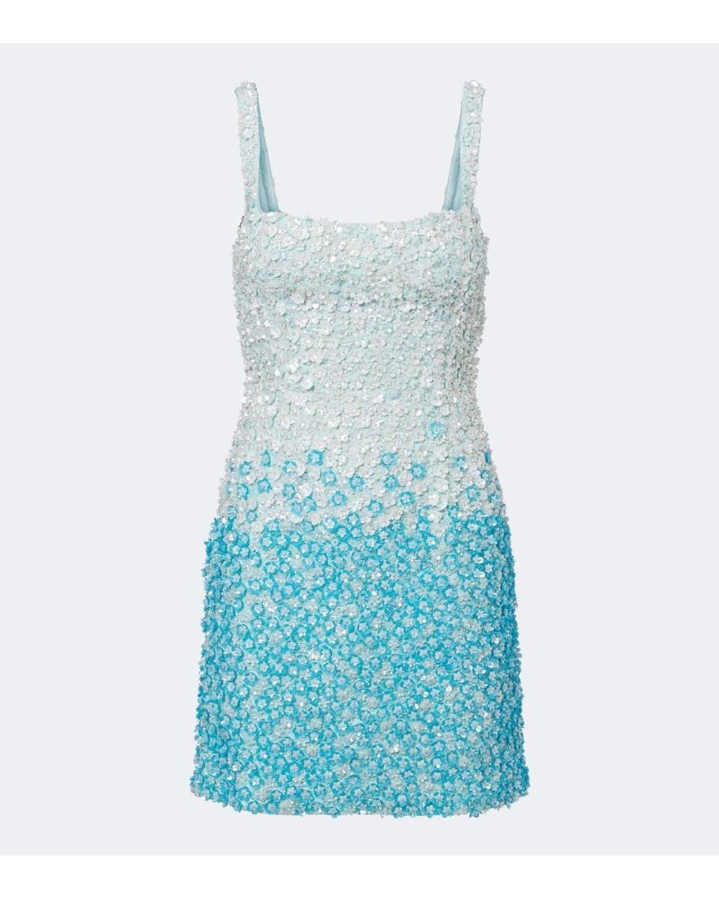 La Fuori Blue Ombre Floral Sequined Silk Minidress