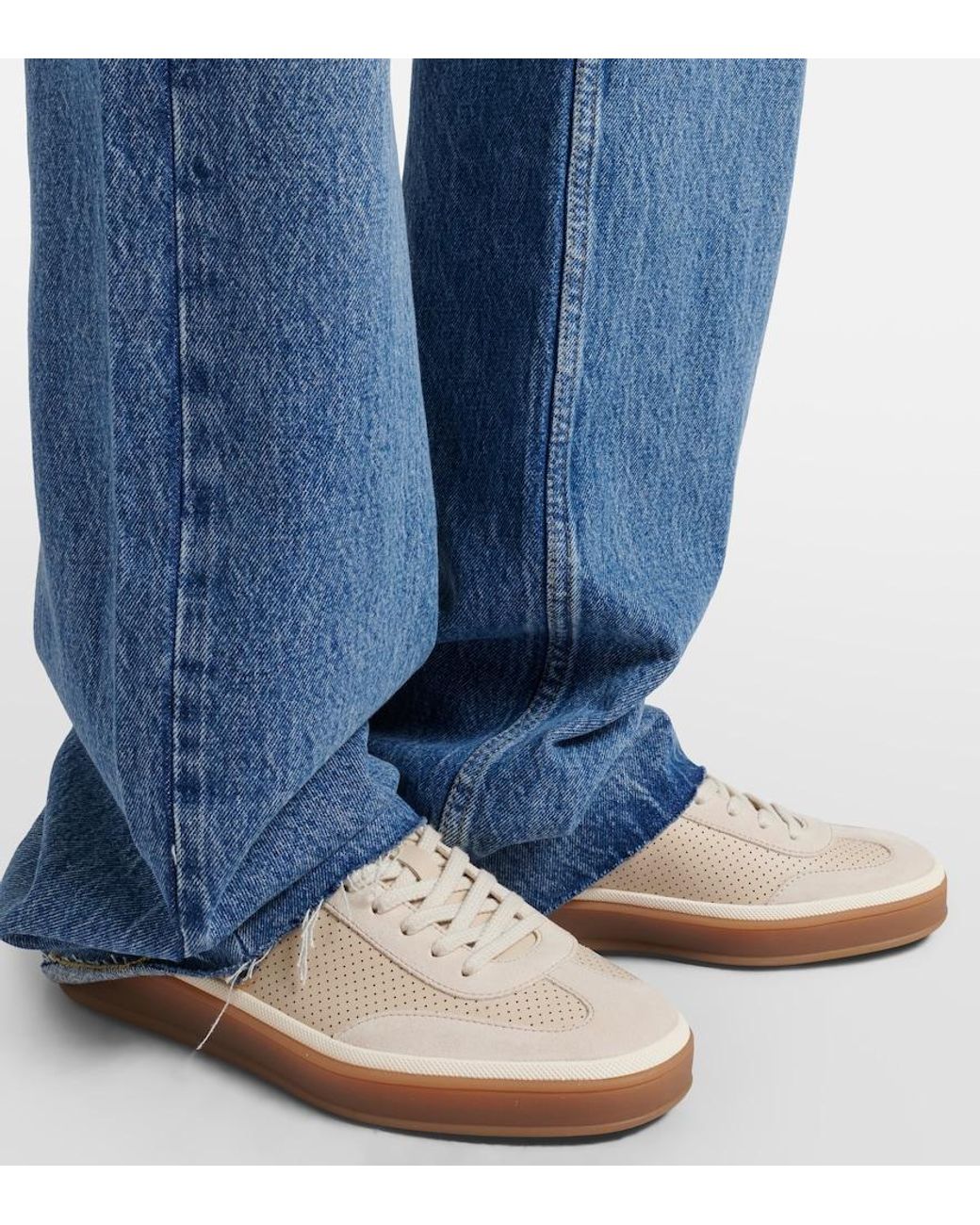 Loro Piana White Tennis Suede-Trimmed Leather Sneakers