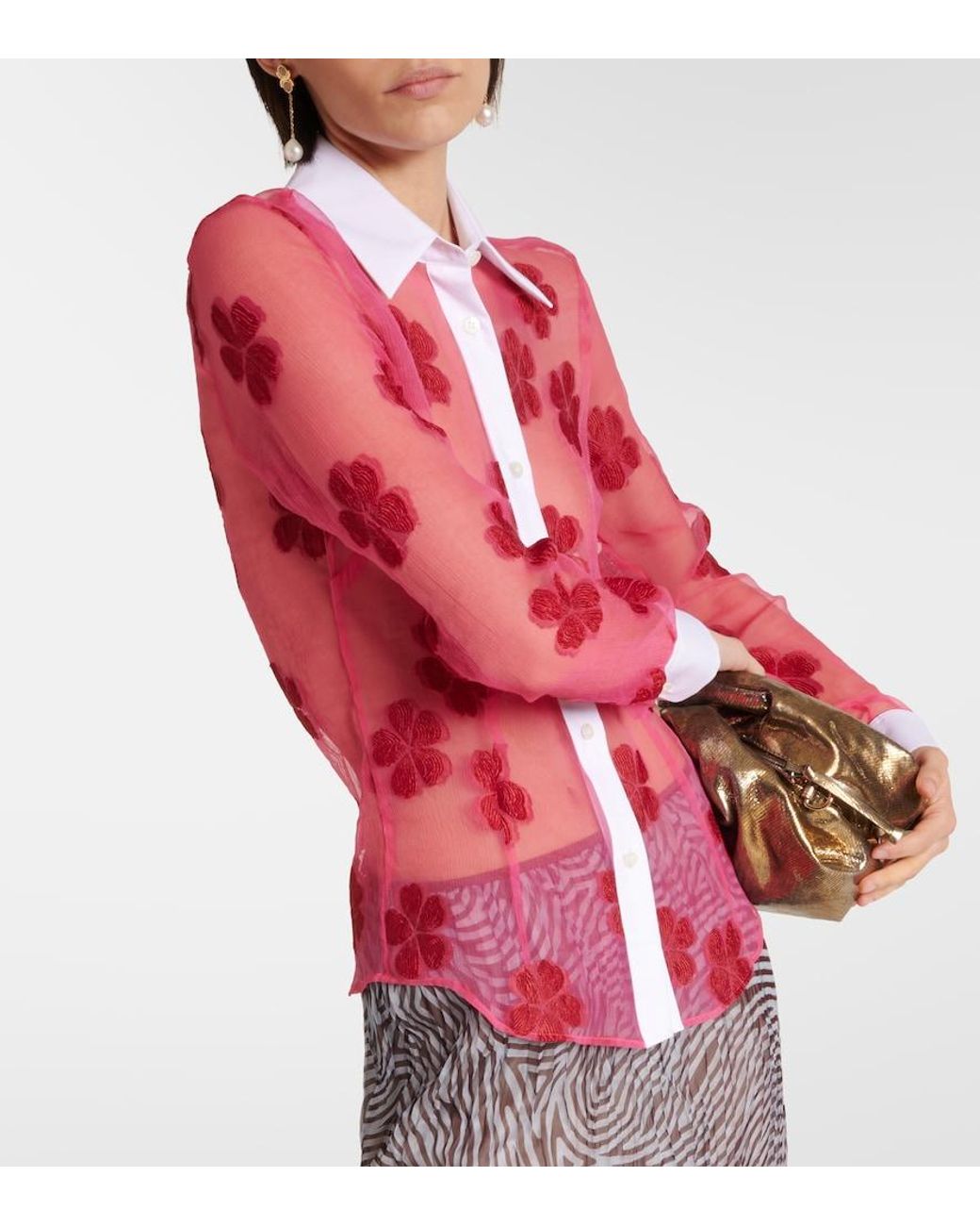 Dries Van Noten Red Floral Cotton Jacquard Shirt