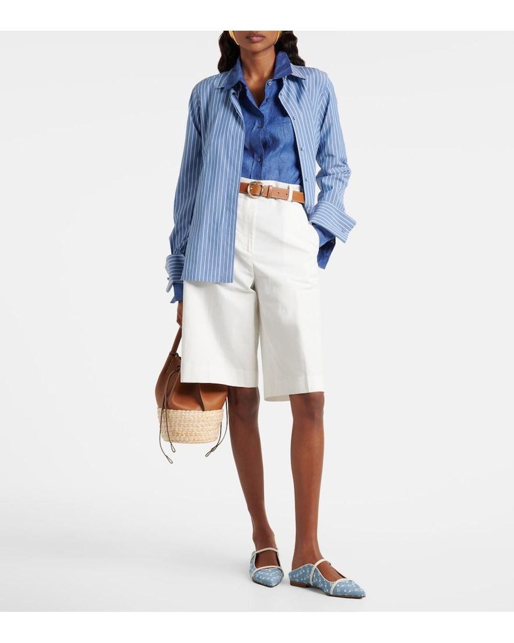 Malone Souliers Blue Maureen Leather-Trimmed Denim Mules