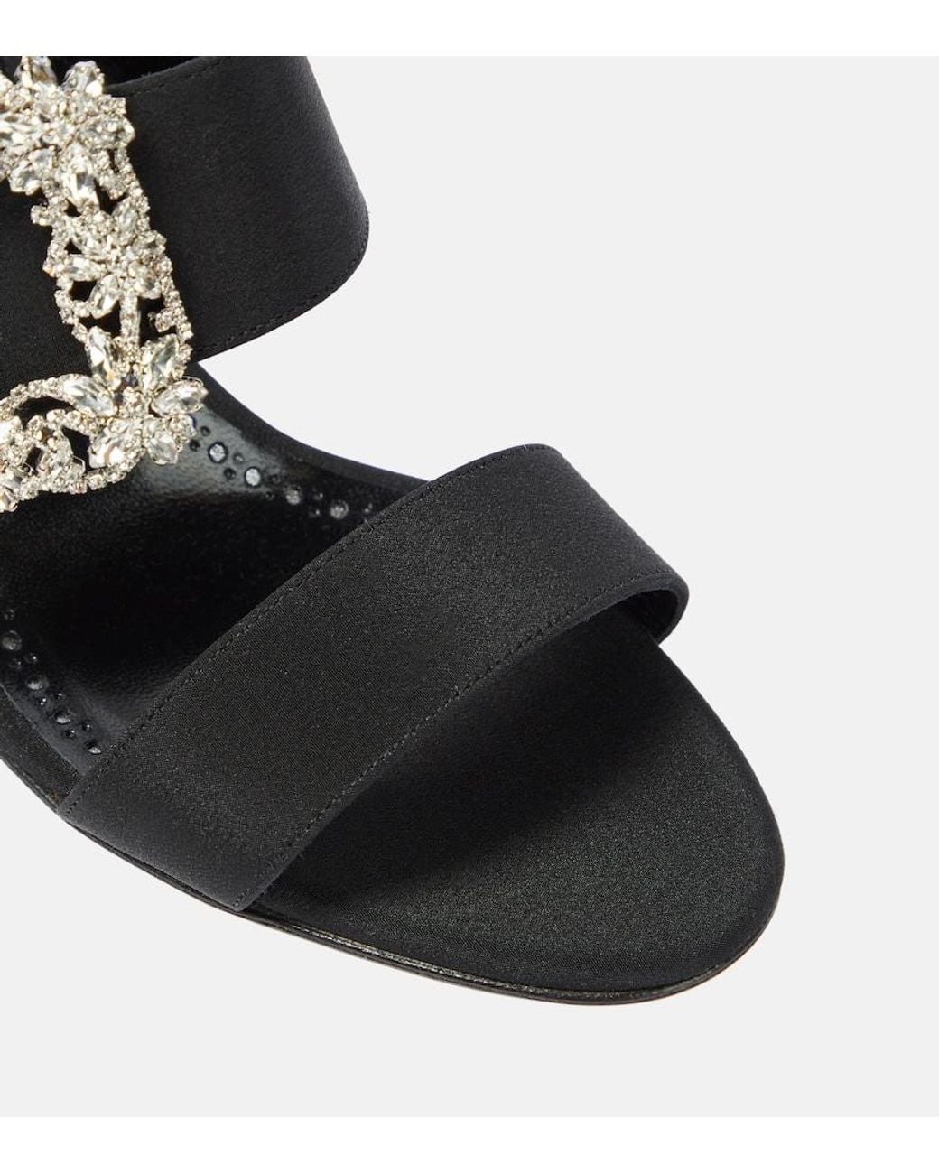 Manolo Blahnik Black Gable Embellished Satin Sandals