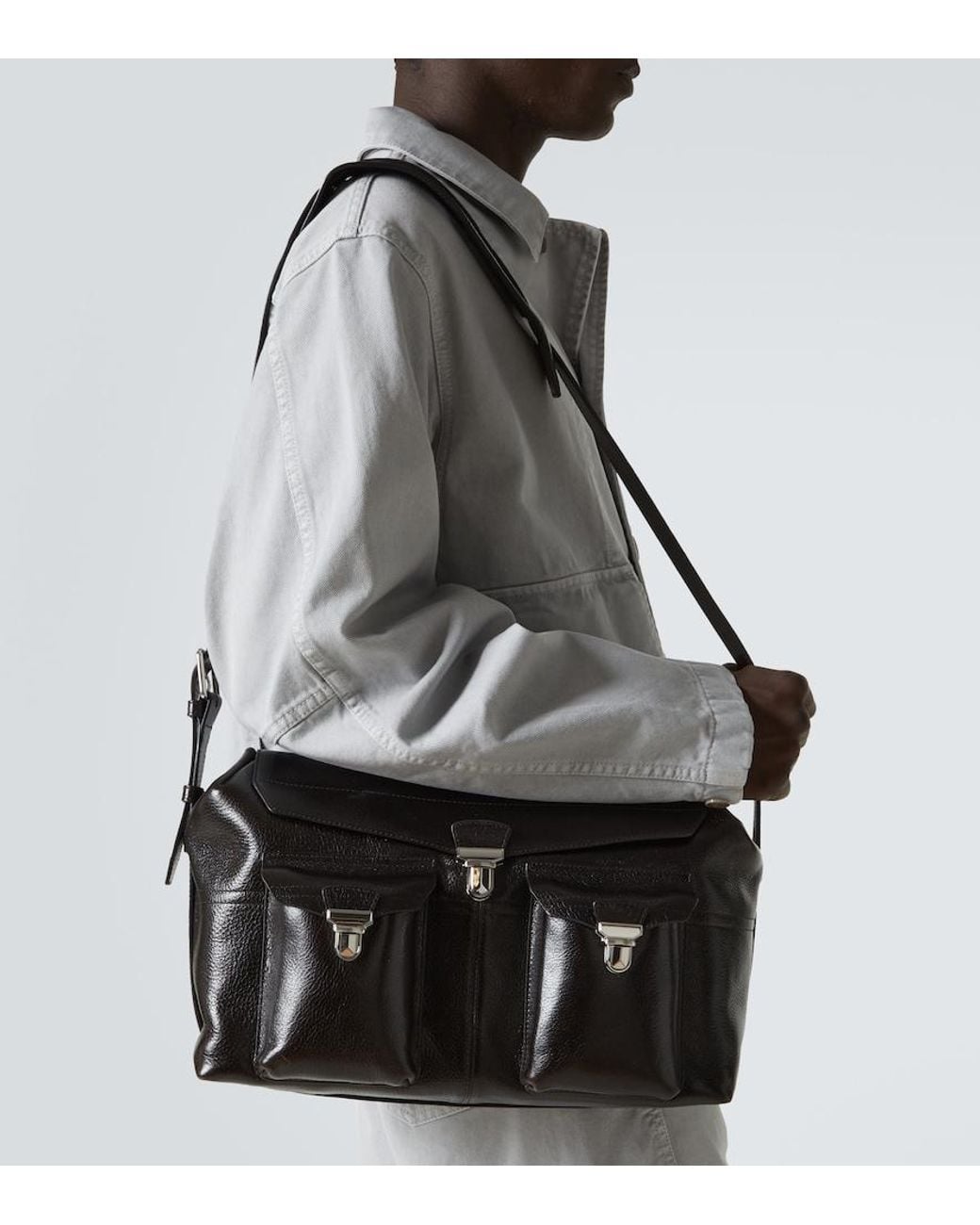 Lemaire Black Week-End Gear Leather Shoulder Bag for men