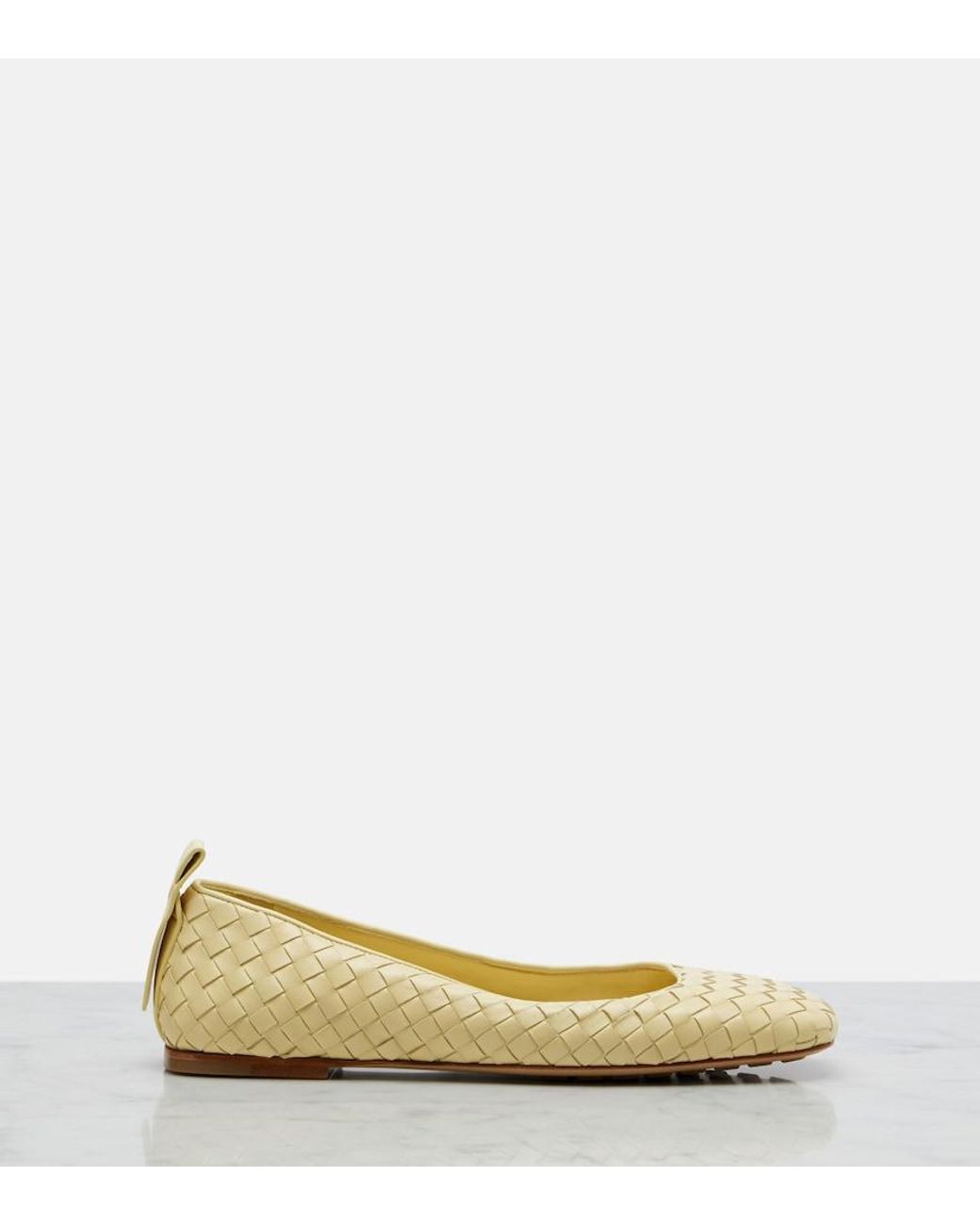 Bottega Veneta Yellow Charlotte Intrecciato Leather Ballet Flats