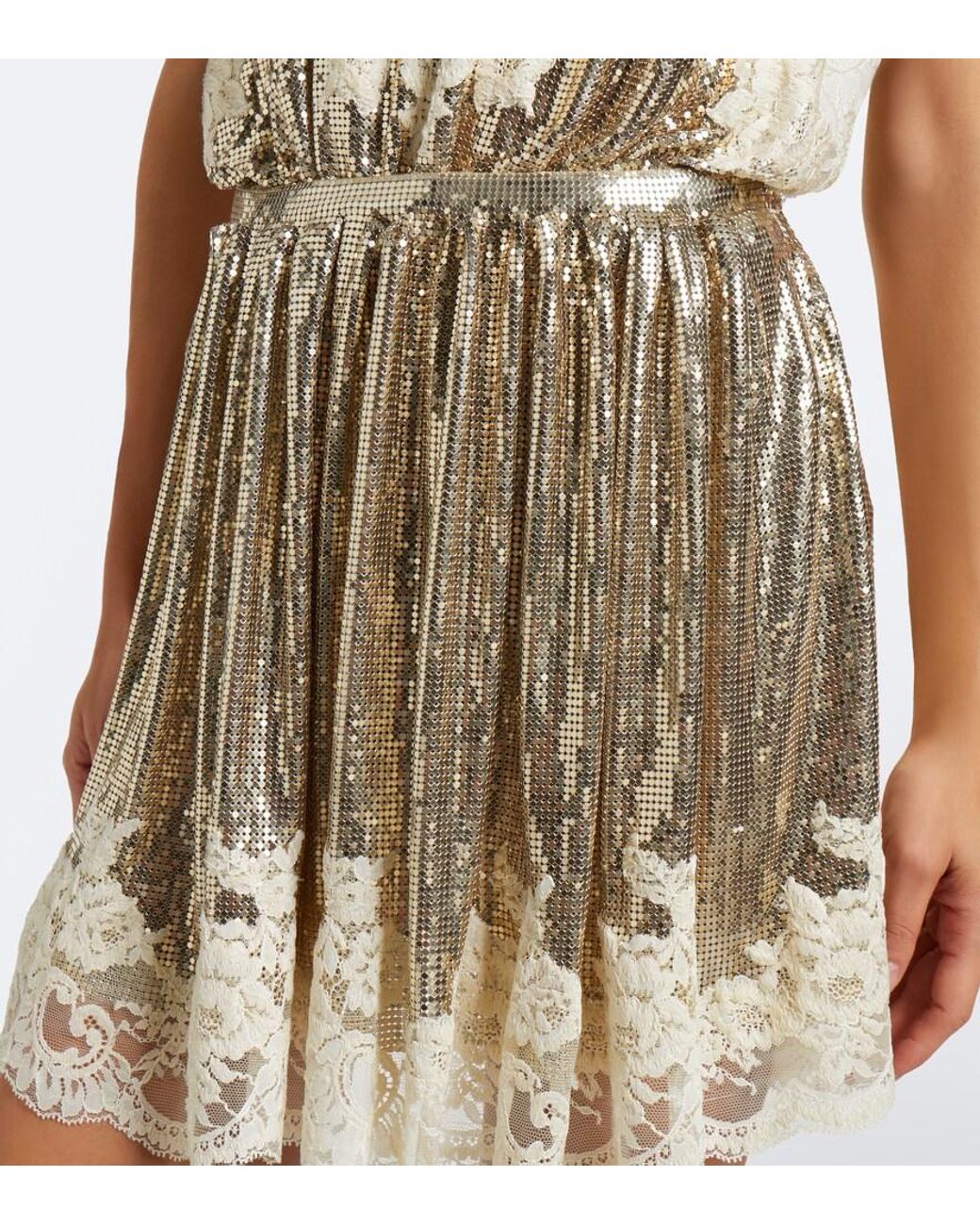 Rabanne Natural Lace-Trimmed Chainmail Miniskirt
