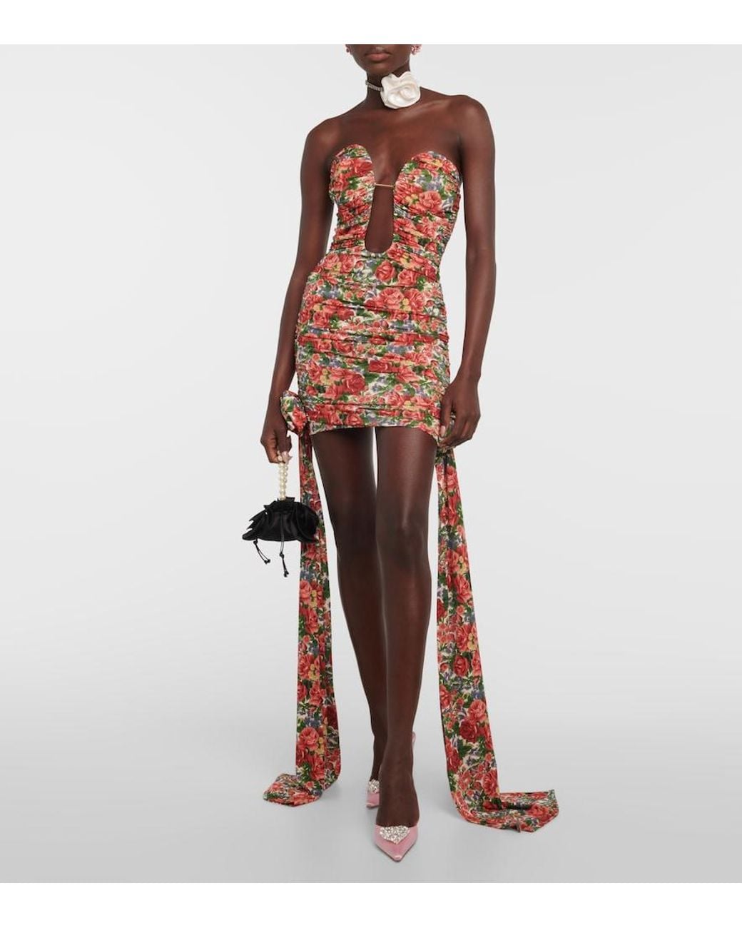 Magda Butrym Red Floral Ruched Minidress