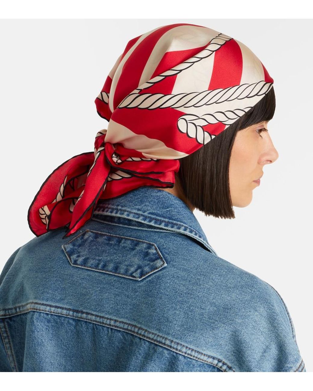 Jacquemus Red Bateau Corde Printed Silk Scarf