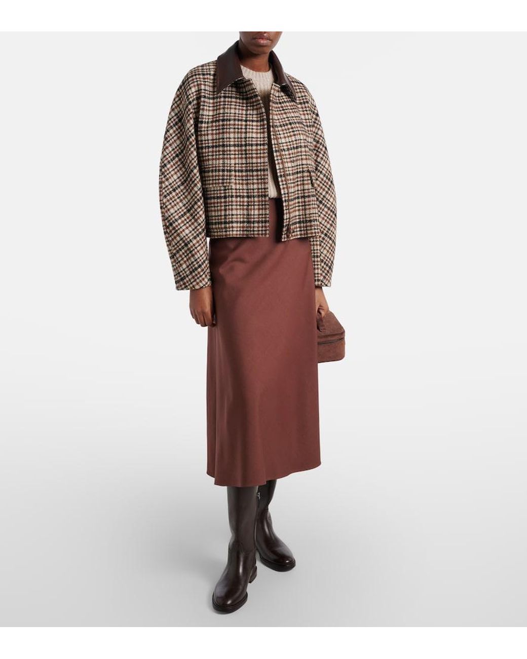 Brunello Cucinelli Brown Wool-Blend Midi Skirt