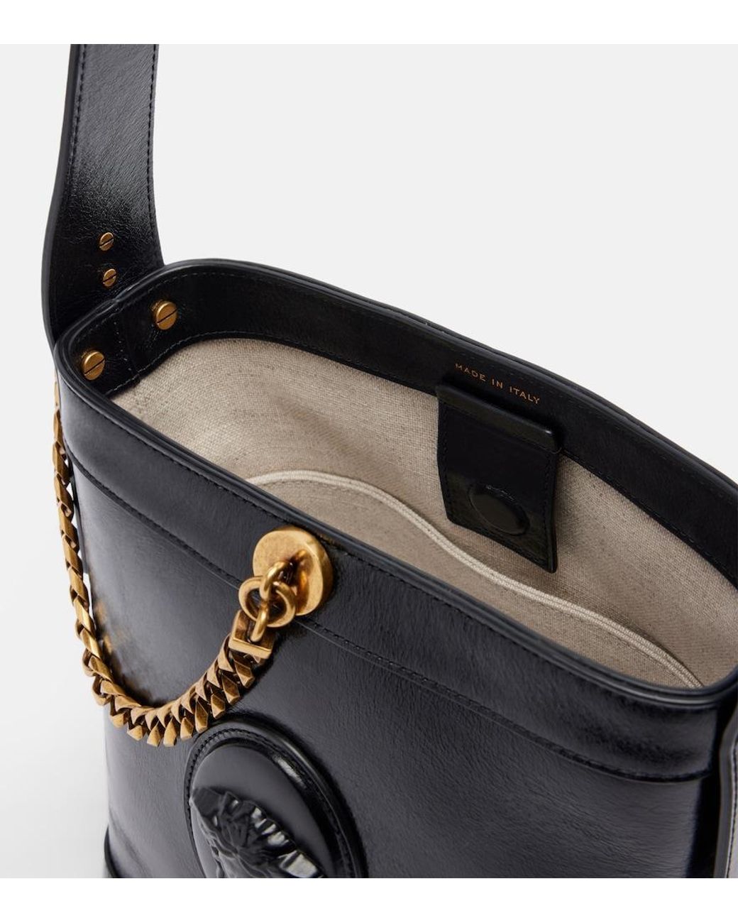 Versace White Medusa Mini Leather Bucket Bag