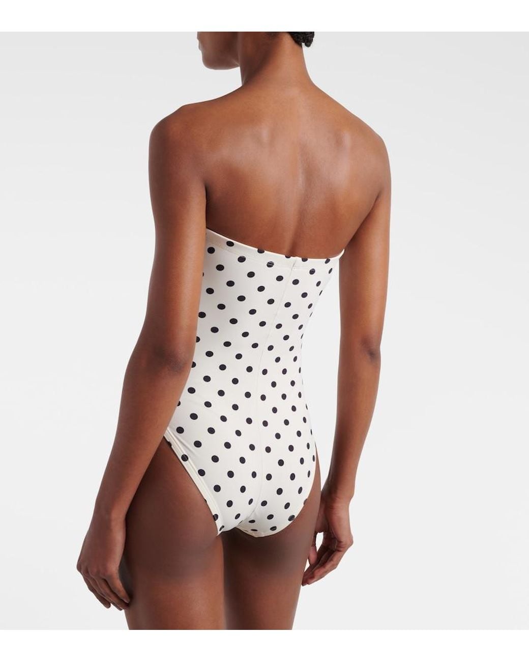 Karla Colletto White Ruched Polka-Dot Bandeau Swimsuit