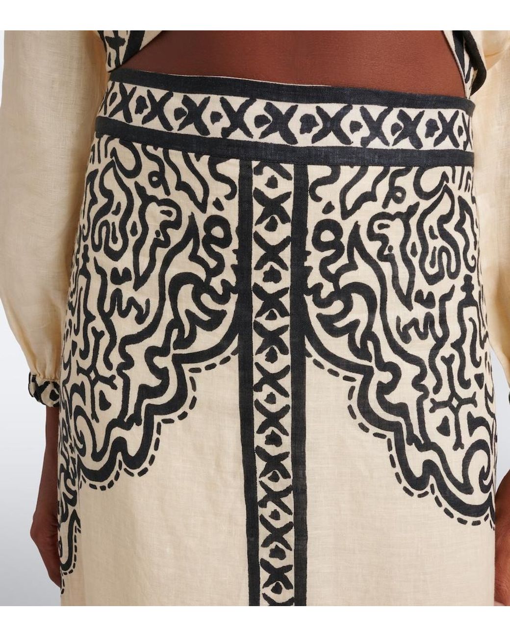 Johanna Ortiz White Loose Horizon Printed Linen Maxi Skirt
