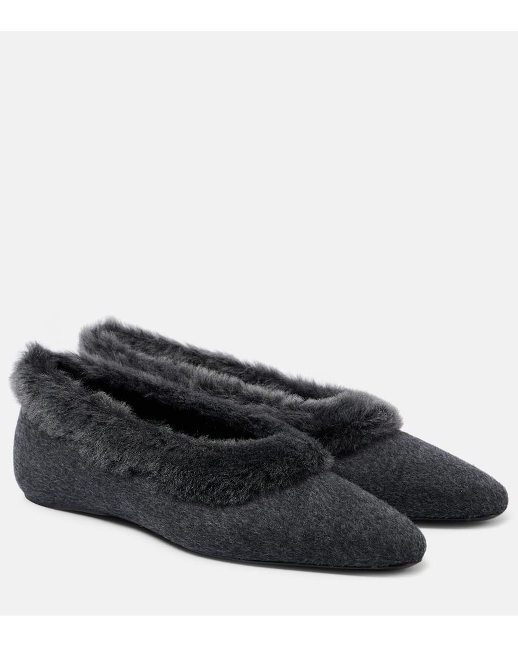 Totême Black Shearling-Lined Ballet Flats