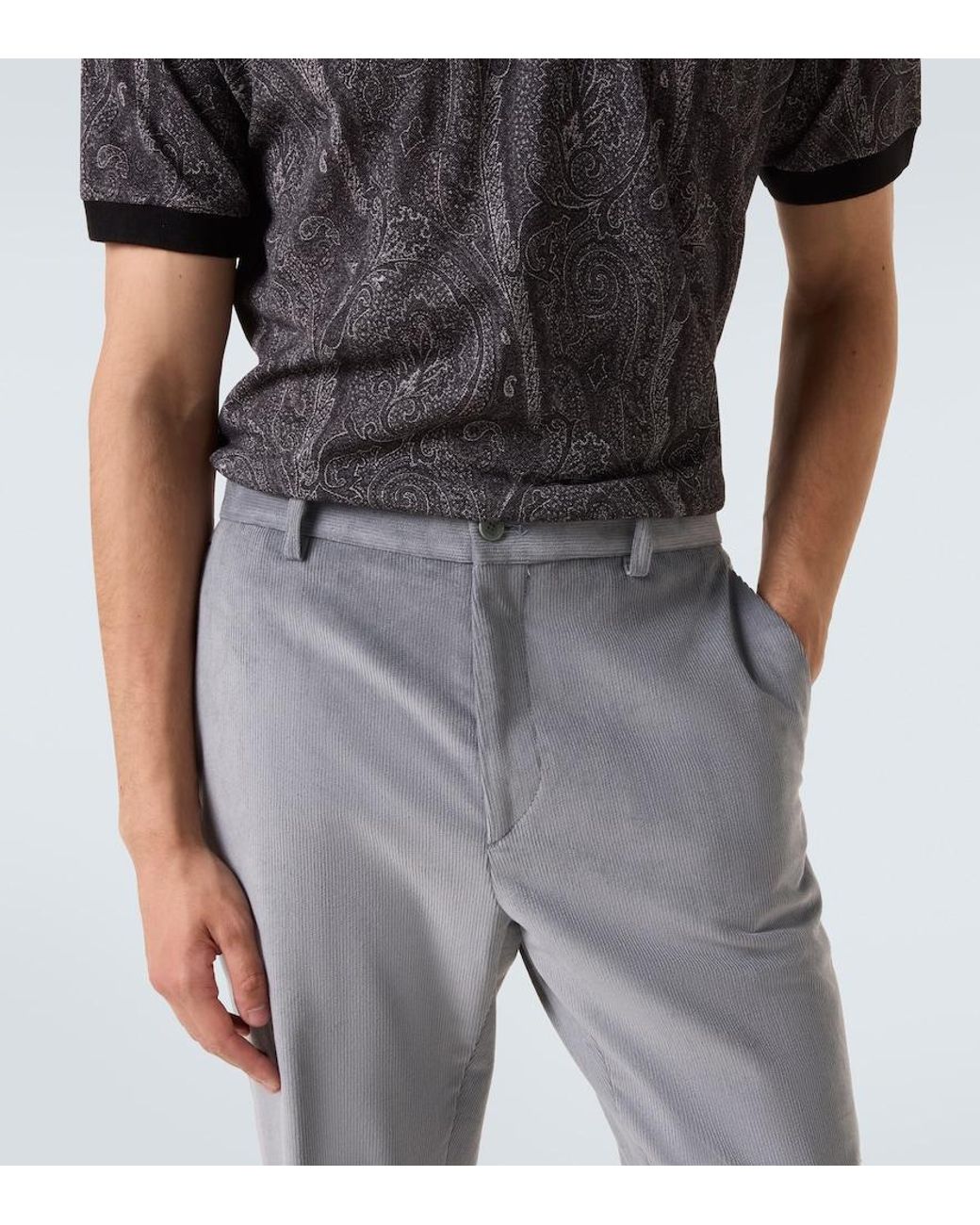Etro Gray Cotton Straight Pants for men