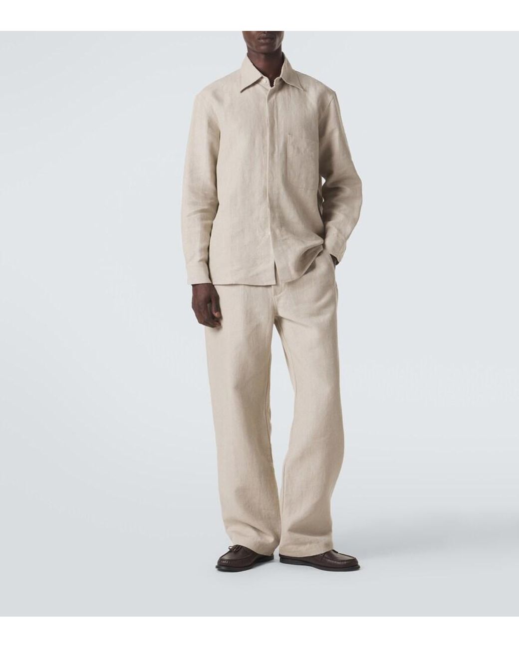 Saman Amel Natural Linen Wide-Leg Pants for men