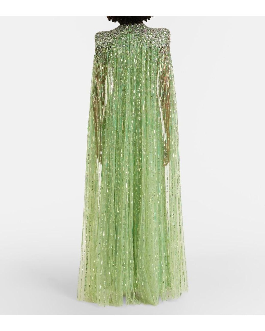 Jenny Packham Green Opera Embellished Caped Gown