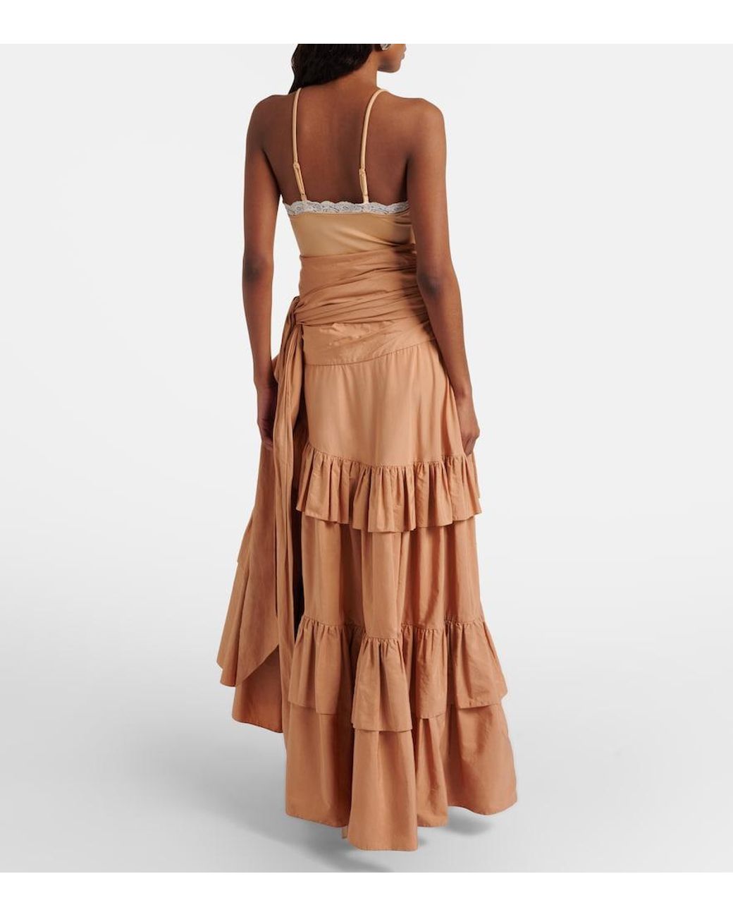 Chloé Brown Asymmetric Ruffled Cotton Maxi Skirt