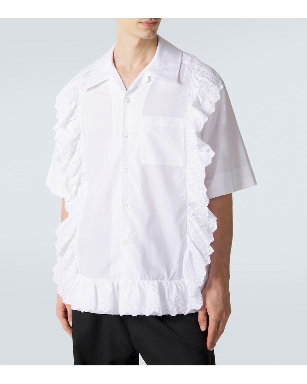 Simone Rocha White Ruffled Cotton Poplin Shirt for men