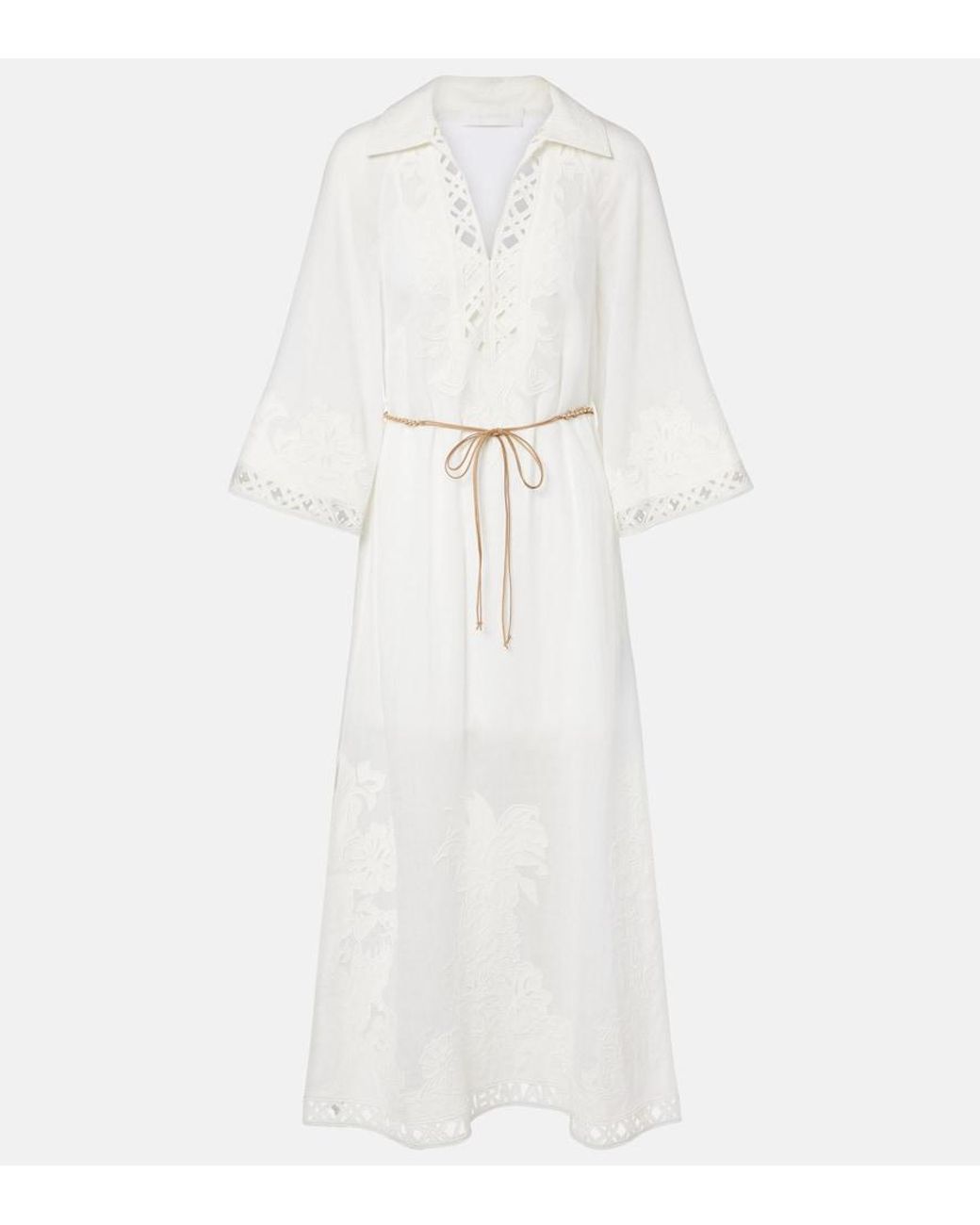 Zimmermann White Indra Embroidered Ramie Midi Dress