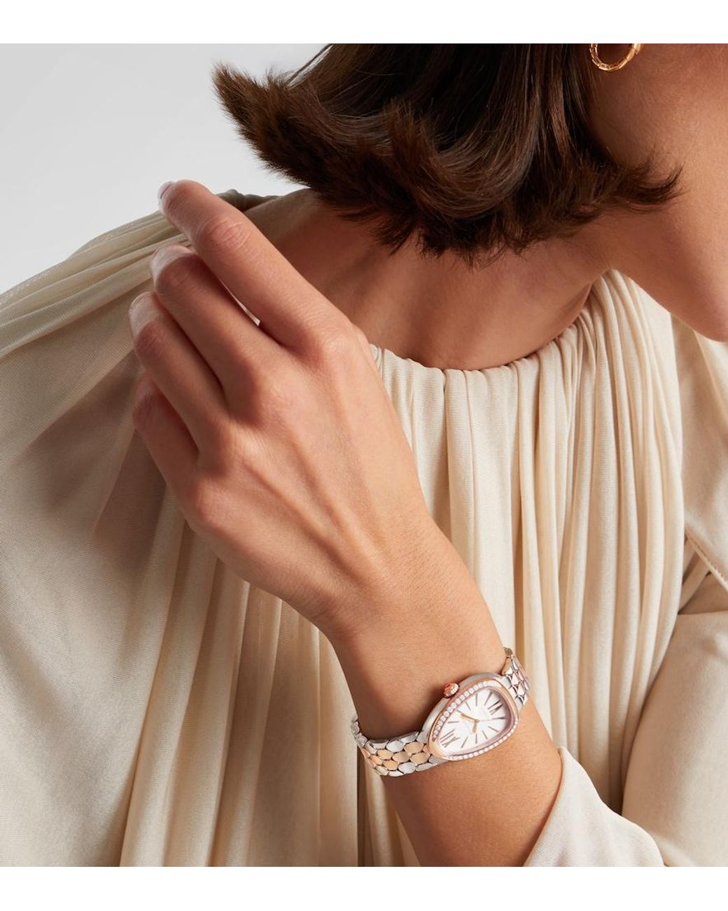 BVLGARI White Serpenti Seduttori 18Kt Rose And Steel Watch With Diamonds