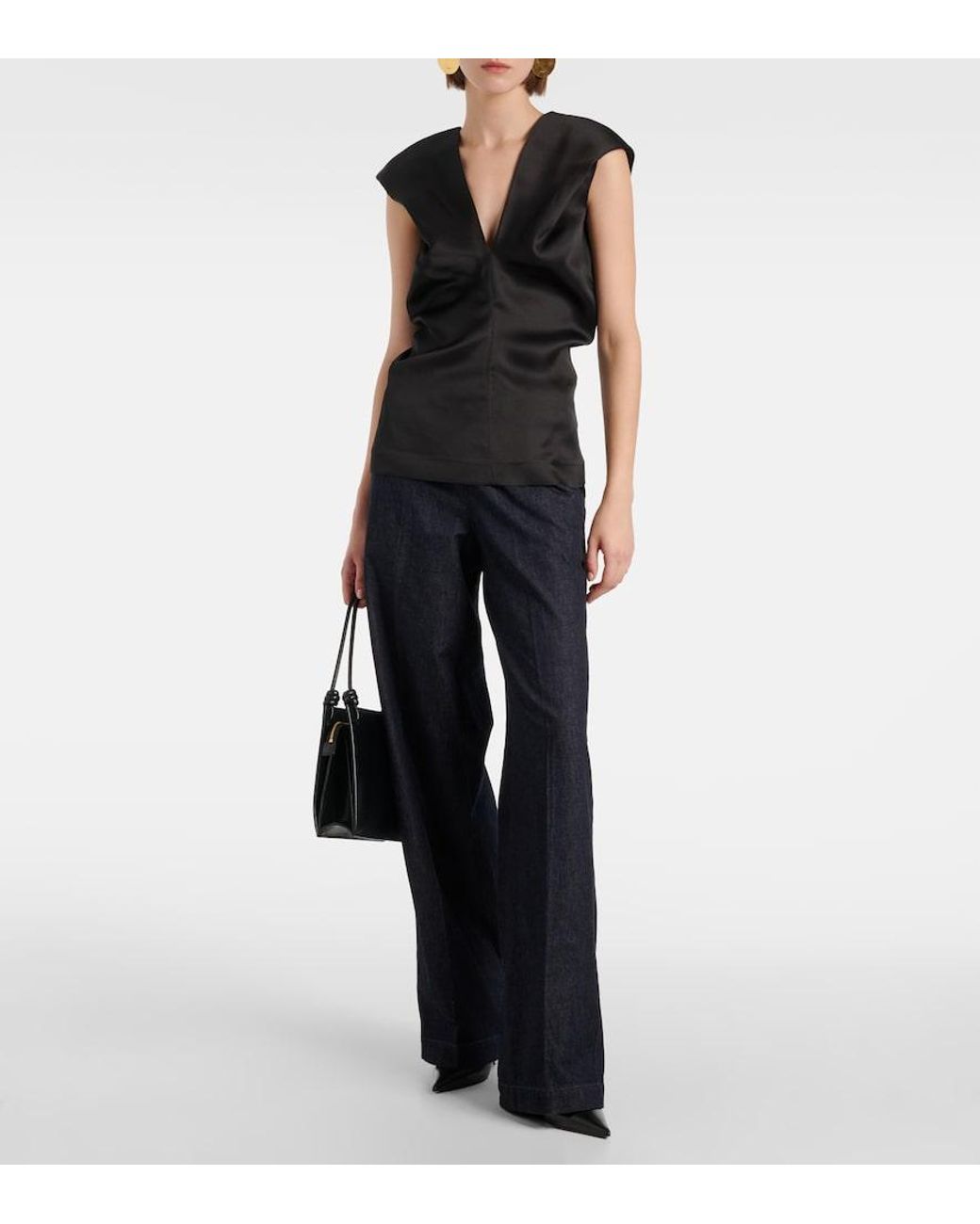 Vince Blue Low-Rise Cotton Twill Wide-Leg Pants