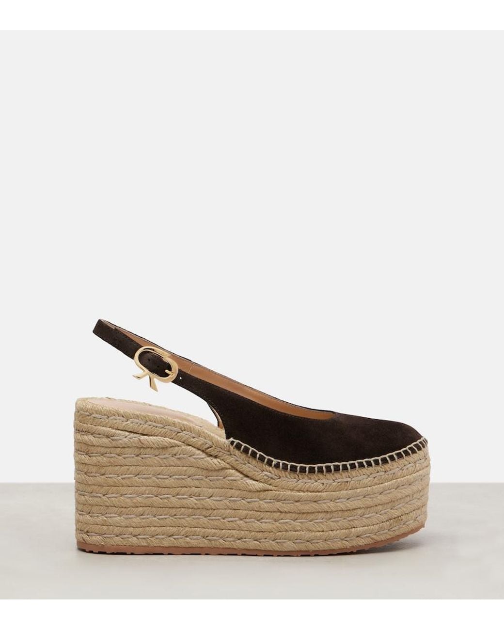 Gianvito Rossi Brown Suede Slingback Espadrille Wedges