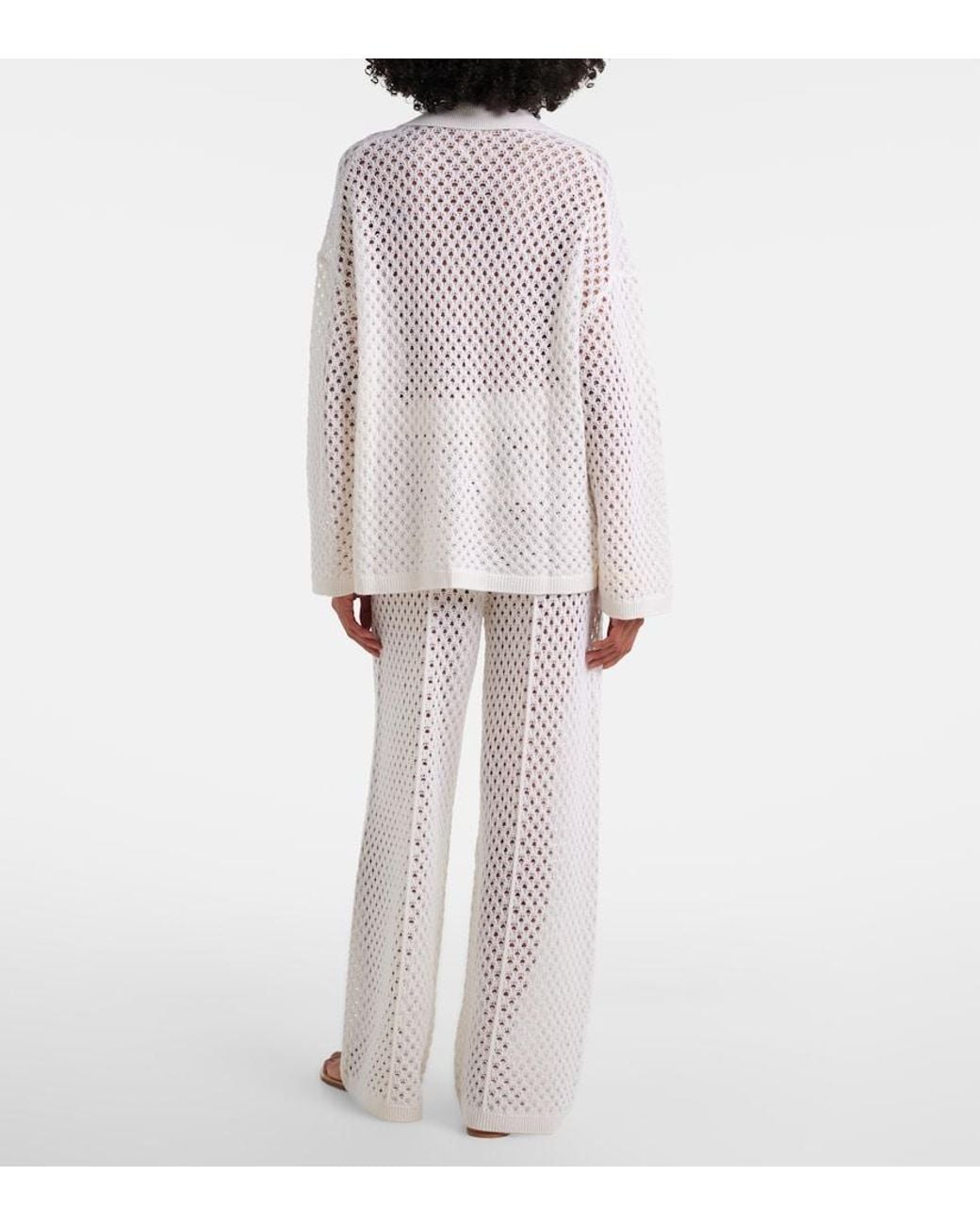 Jardin Des Orangers White Open-Knit Wool And Cashmere Wide-Leg Pants