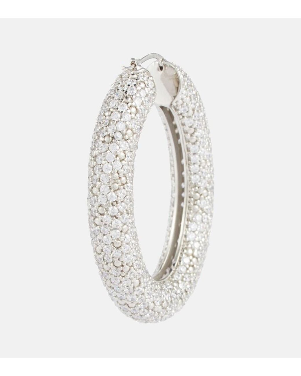 Jil Sander White Crystal-Embellished Hoop Earrings