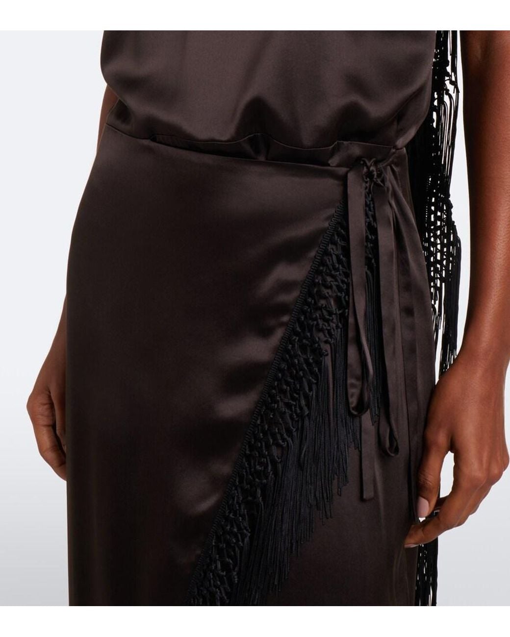 SIR. Lula Fringed Asymmetric Silk Maxi Dress in Black | Lyst