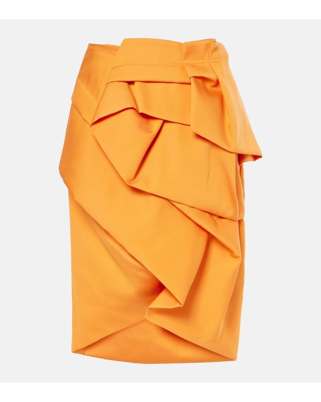 Dries Van Noten Orange Draped Satin Midi Skirt