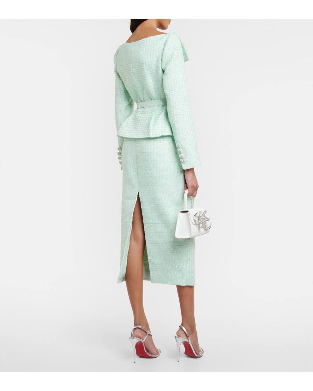 Self-Portrait Boucle Midi Dress in Green | Lyst