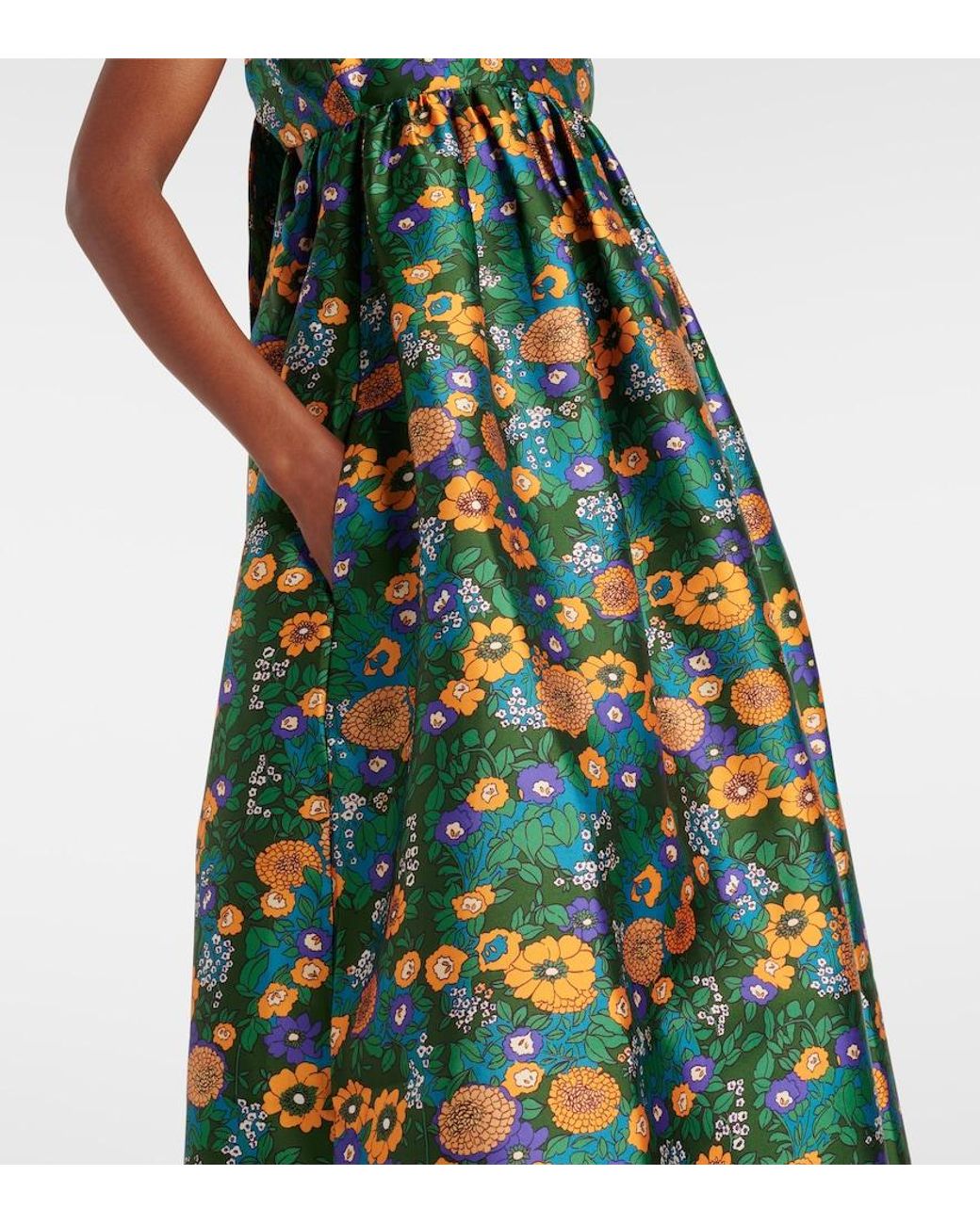ALÉMAIS Green Printed Open-Back Midi Dress