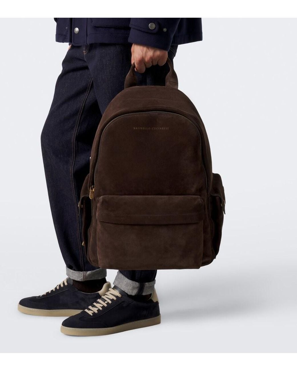 Brunello Cucinelli Brown Suede Backpack for men