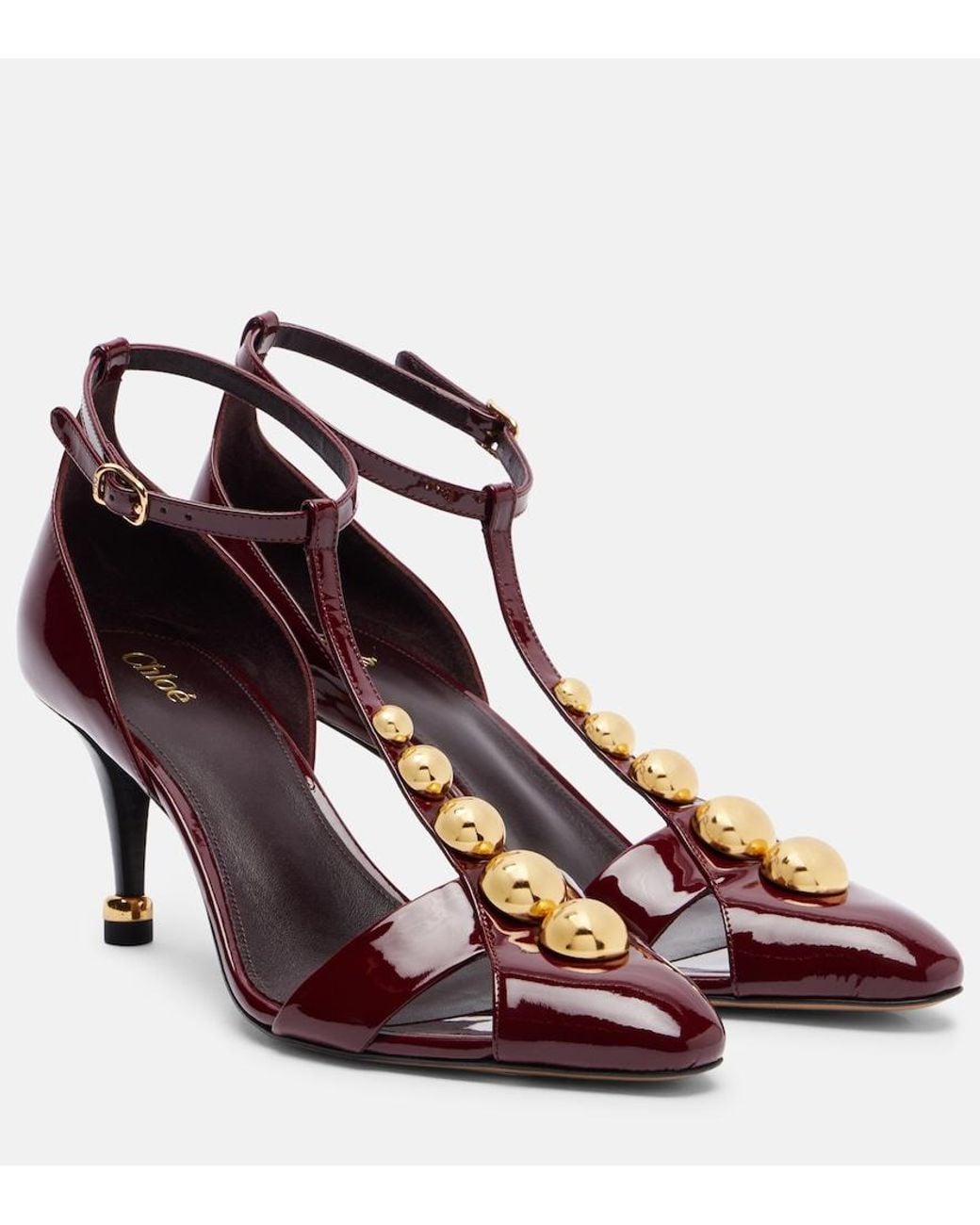 Chloé Brown Cleia 70 Studded Patent Leather Pumps