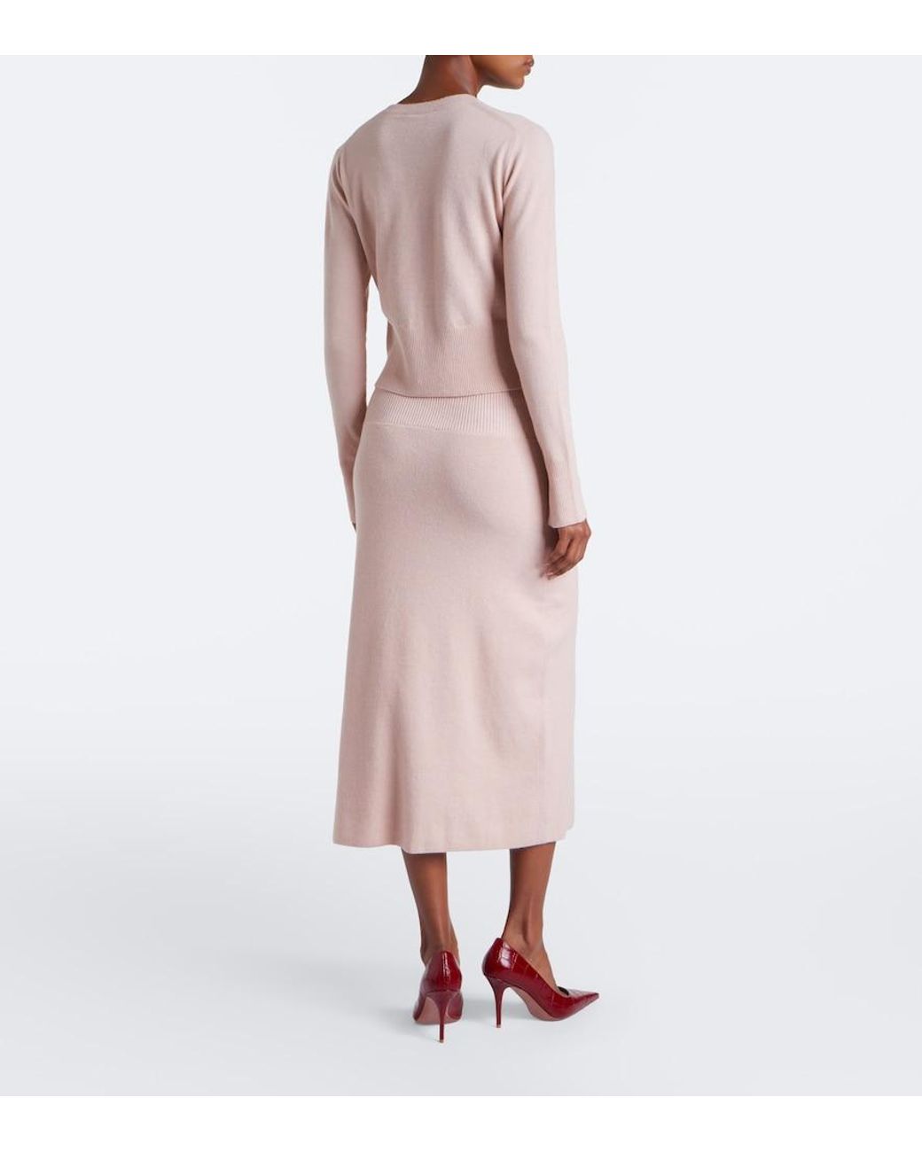 Erdem Pink Floral-Applique Knitted Midi Skirt