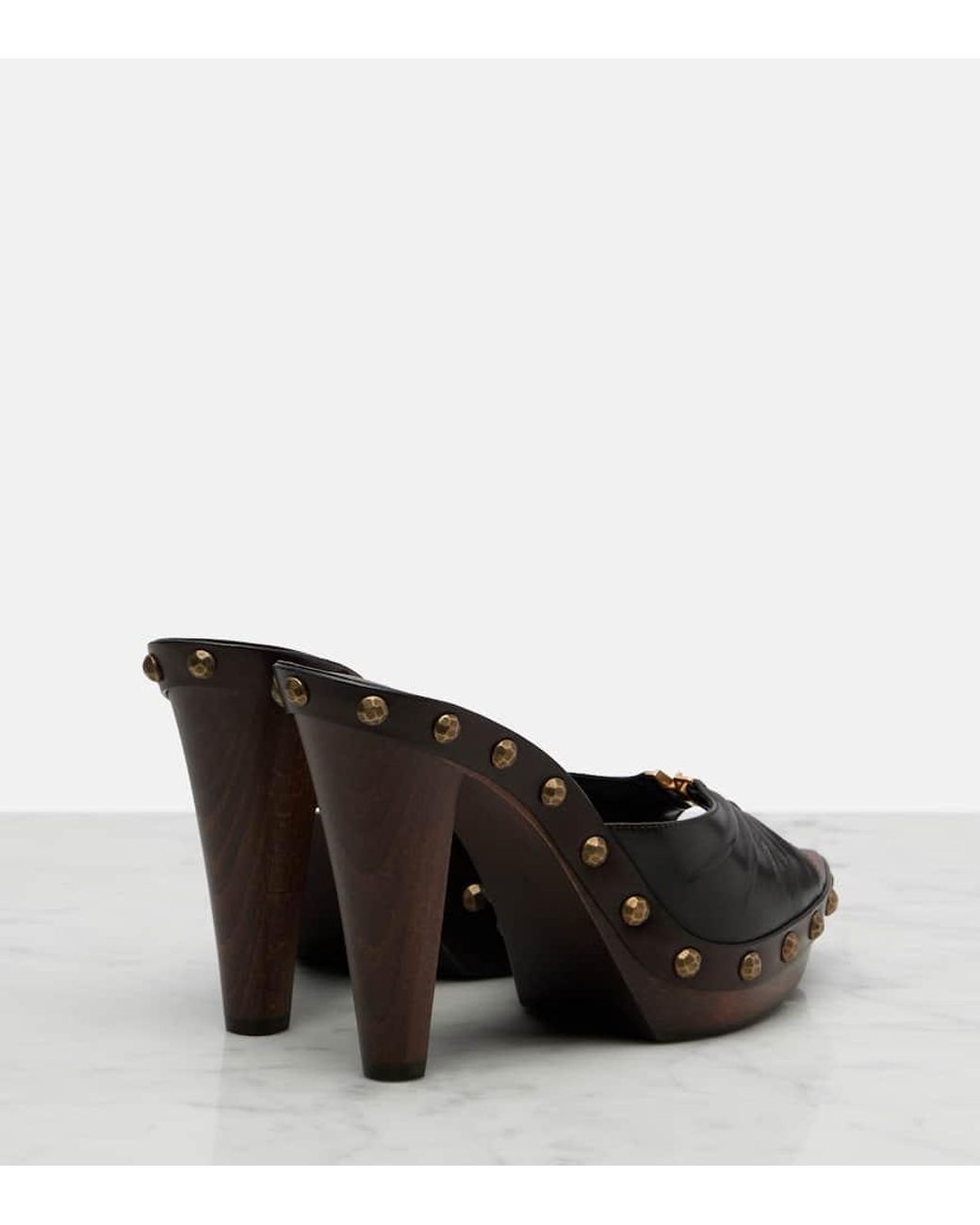 Saint Laurent Brown Verzierte Pantoletten Babylone Aus Leder