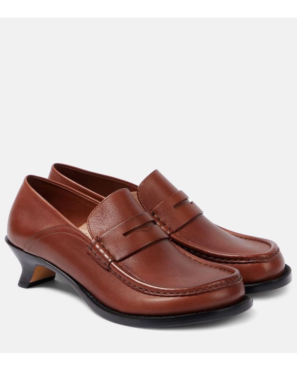 Loewe Brown Leather Campo Heeled Loafers 40