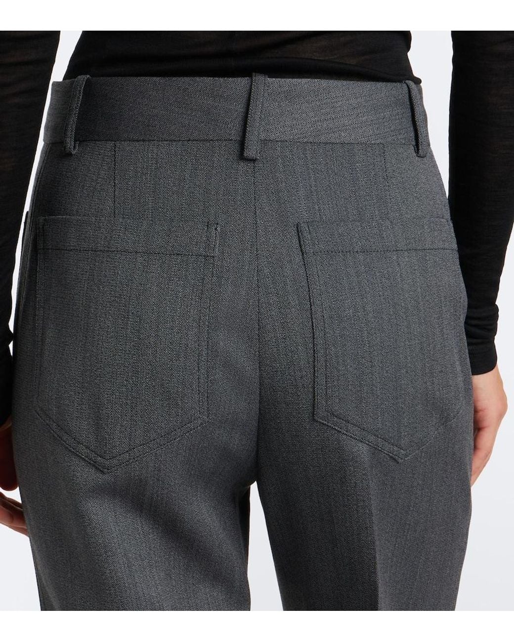 Victoria Beckham Gray Alina Herringbone Virgin Wool Wide-Leg Pants