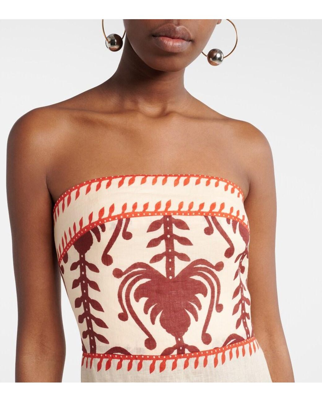 Johanna Ortiz Red Printed Linen Maxi Dress