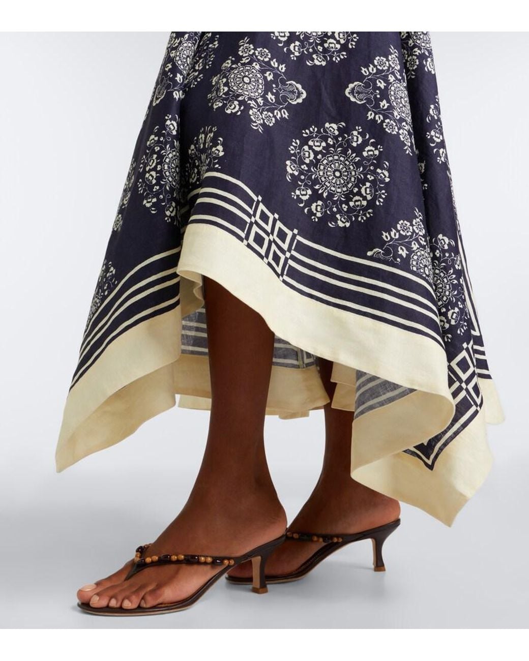 ALÉMAIS Blue Banderra Floral Linen Midi Dress